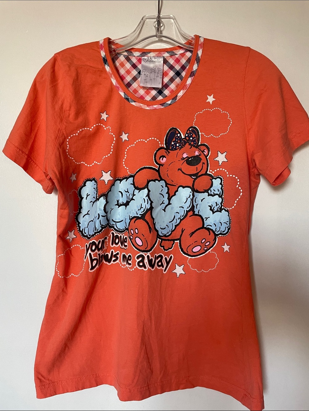 Orange Graphic Bear Tee - Casual Short Sleeve Top